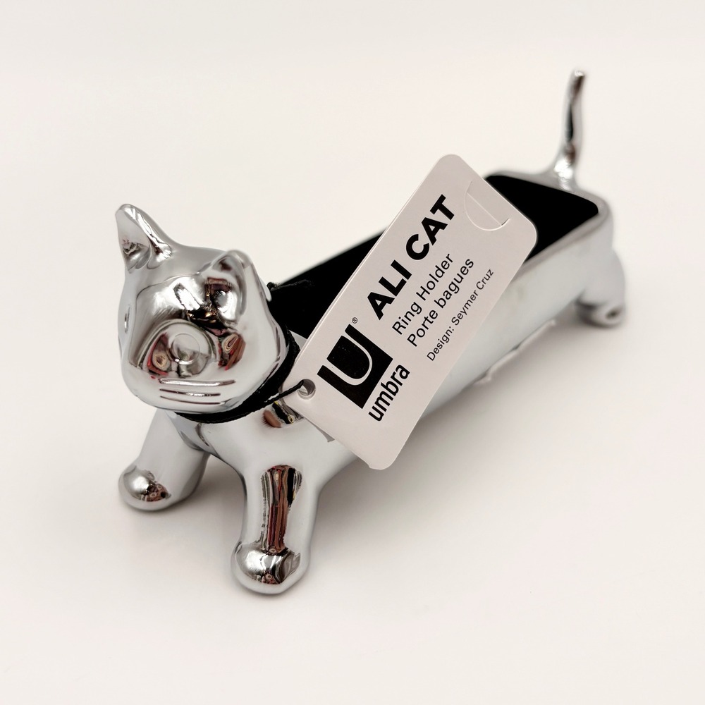 Umbra Ali Cat Silver Chrome Ring Holder Jewelry Tray Seymer Cruz Design NWT
